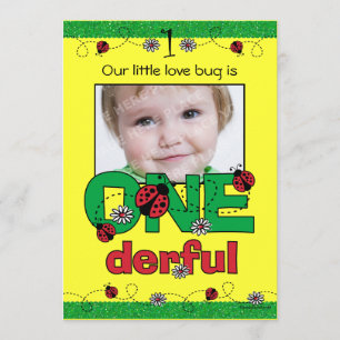 ONEderful Ladybug 1st Birthday Custom Invitations Kaart