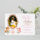 Onederful Leuke Ballerina Dier 1e Verjaardagsfeest Folie Uitnodiging (Staand Voorkant)