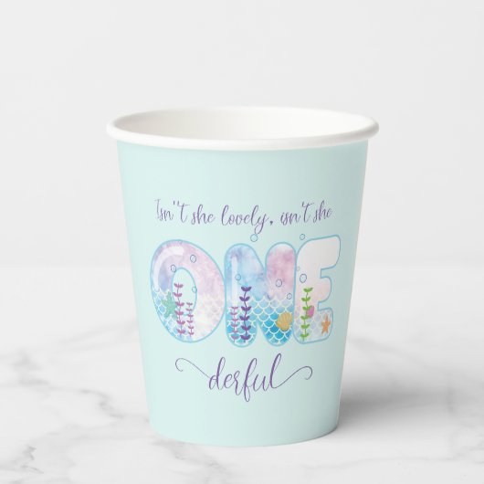 ONEderful Meisjes 1e Verjaardag Blauw Papieren Bekers (Achterkant)