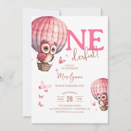 Onederful Pink Boho 1er anniversaire Invitation (Devant)