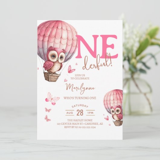 Onederful Pink Boho 1er anniversaire Invitation (Debout devant)