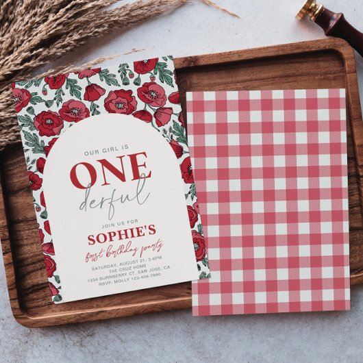 Onederful Poppy Verjaardag Uitnodiging