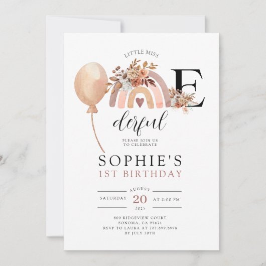 ONEderful Rainbow Girl'anniversaire Invitation (Devant)