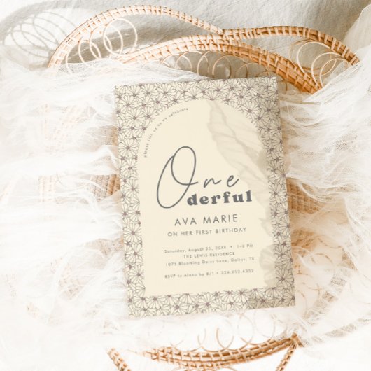 Onederful Retro Daisy Meisjes 1e Verjaardagsfeest Kaart