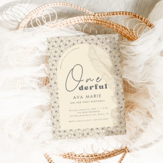 Onederful Retro Daisy Meisjes 1e Verjaardagsfeest Kaart