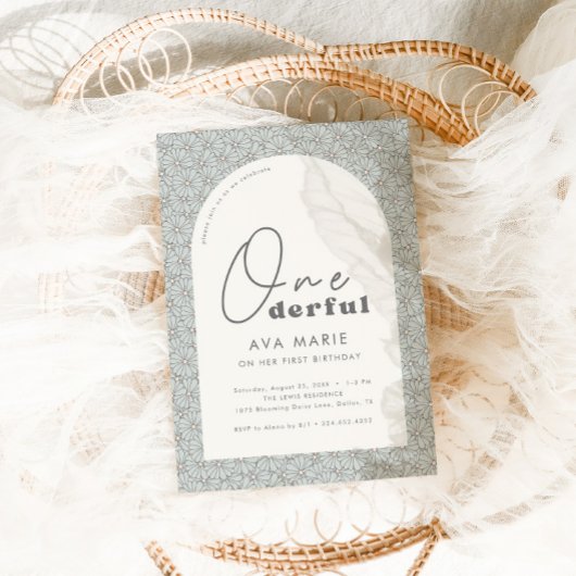 Onederful Retro Daisy Meisjes Mint 1e Verjaardag Kaart