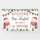ONEderful | Sneeuwman Kerstmis 1e Verjaardag Feest Spandoek (Horizontaal)