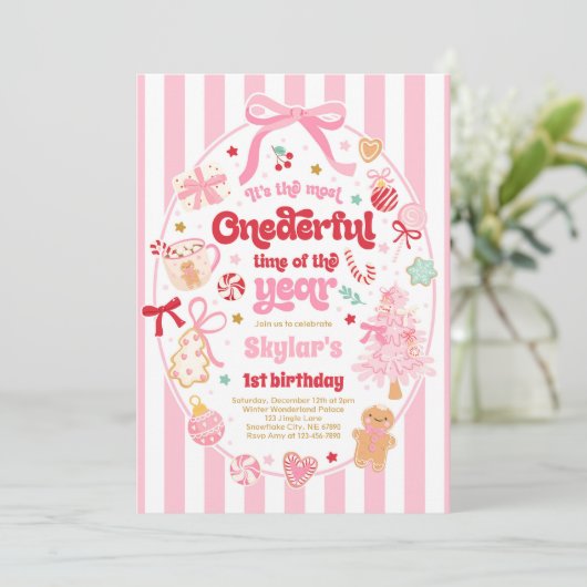 Onederful Time Of The Year Christmas Bow Birthday Kaart (Staand voorkant)