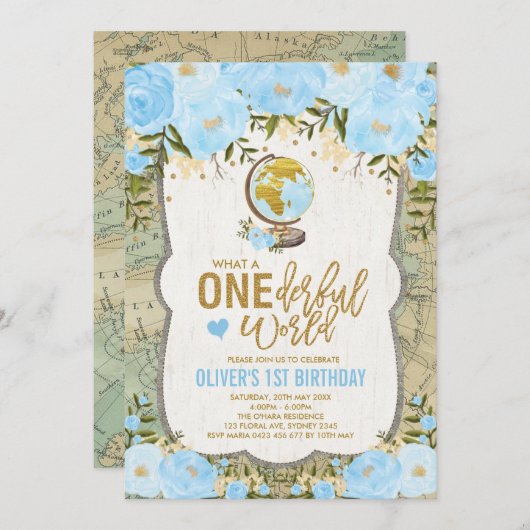 ONEderful World Adventure Map Jongens 1e verjaarda Kaart (Voorkant / Achterkant)