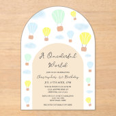 Onederful World Hete Luchtballon 1e Verjaardag Acryl Uitnodigingen (Voorkant)