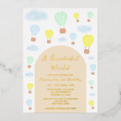 Onederful World Hete Luchtballon 1e Verjaardag Folie Uitnodiging (Voorkant)