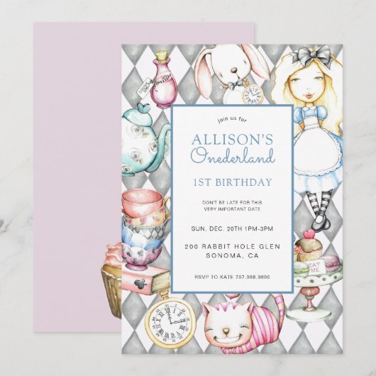 ONEderland Girl's 1st Birthday Invitation (Devant / Derrière)