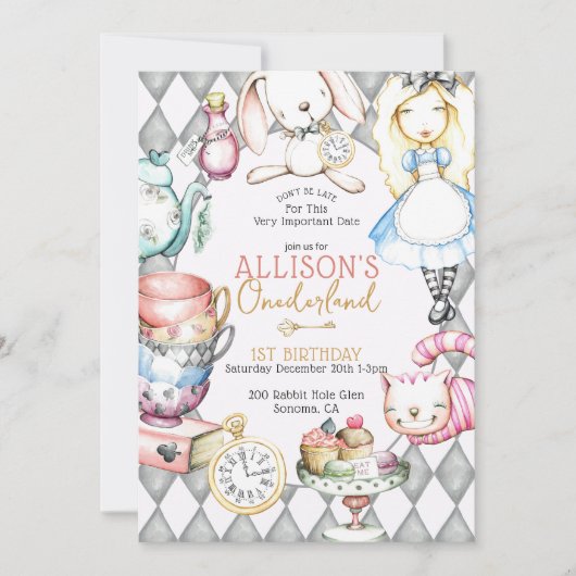 Onederland Tea First Birthday Tea Party Invitation (Devant)