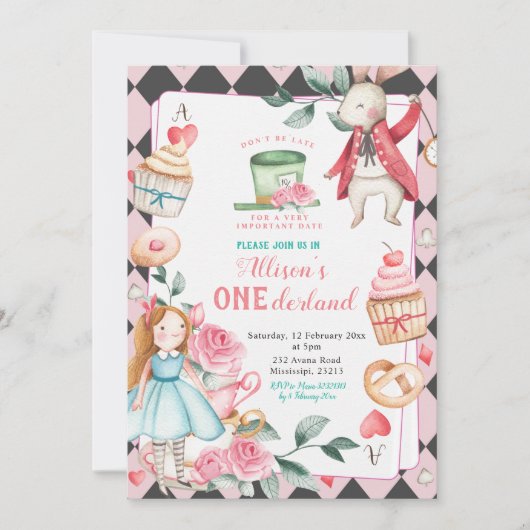 Onederland Tea Party Girl Anniversaire Invitation (Devant)