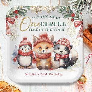 Onederland Winter Dieren 1e Verjaardagsfeestje Papieren Bordje