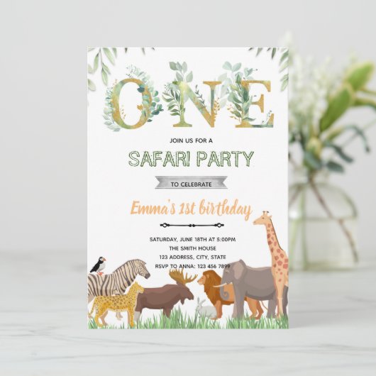 ONEgreenery zoo-partij themauitnodiging Kaart (Staand voorkant)