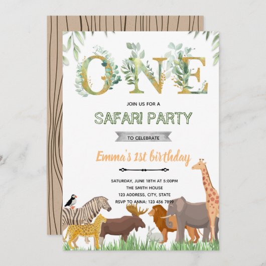 ONEgreenery zoo-partij themauitnodiging Kaart (Voorkant / Achterkant)