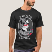 Oneida American Indian Tribe Warrior Girl Feathers T-shirt (Voorkant)