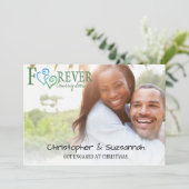 ONEINDIG Blauwe Groene Gekoppelde Hartjes Verlovin Aankondiging (Staand voorkant)