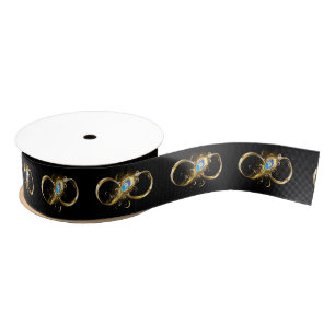 Oneindig met gouden pauwenveer grosgrain lint