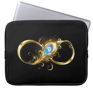 Oneindig met gouden pauwenveer laptop sleeve