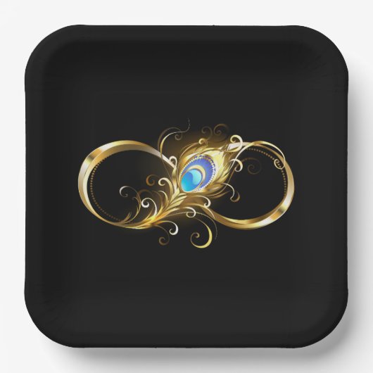 Oneindig met gouden pauwenveer papieren bordje (Voorkant)
