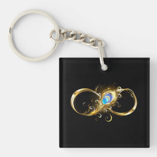 Oneindig met gouden pauwenveer sleutelhanger
