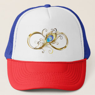 Oneindig met gouden pauwenveer trucker pet