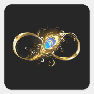 Oneindig met gouden pauwenveer vierkante sticker