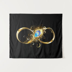 Oneindig met gouden pauwenveer wandkleed