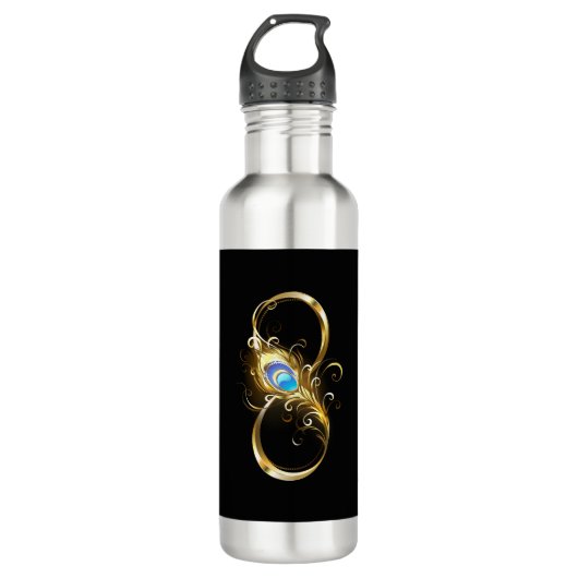 Oneindig met gouden pauwenveer waterfles  (Voorkant)