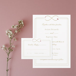 Oneindige Liefde Monogram Dubbel Geluk Trouwen RSVP Kaartje