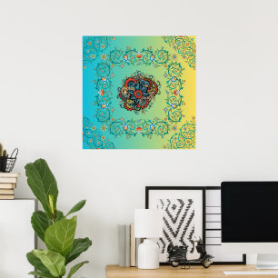 Oneindige pracht, Mehndi Green Bloemenkunst Poster