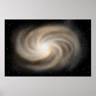 Oneindige stilte. Gouden sterrenstelsel zwevend in Poster