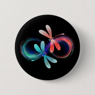 Oneindigheid met gloeiende libellen ronde button 5,7 cm