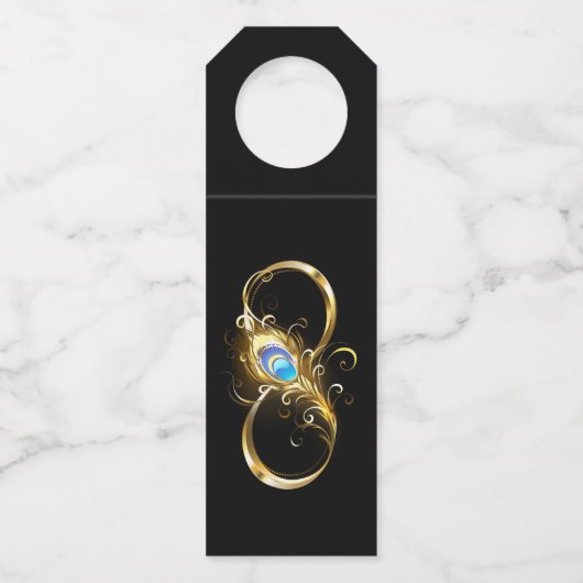 Oneindigheid met gouden pauwenveer flessenhanger (Voorkant)