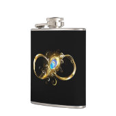 Oneindigheid met gouden pauwenveer heupfles (Links)