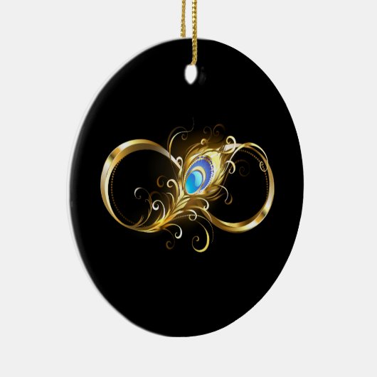 Oneindigheid met gouden pauwenveer keramisch ornament (Rechts)