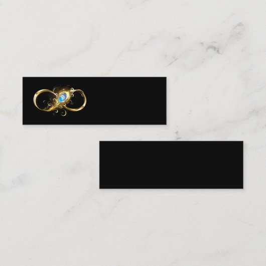 Oneindigheid met gouden pauwenveer mini visitekaartje (Voorkant / Achterkant)