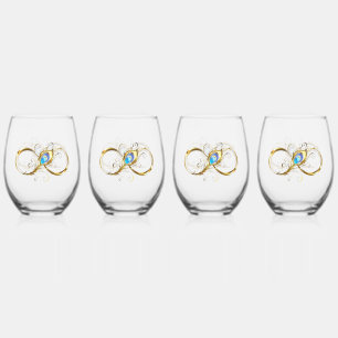 Oneindigheid met gouden pauwenveer wijnglas zonder voet