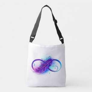 Oneindigheid met paarse veer crossbody tas