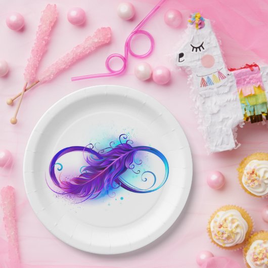 Oneindigheid met paarse veer papieren bordje (Feest)