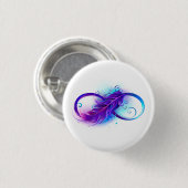 Oneindigheid met paarse veer ronde button 3,2 cm (Voorkant /achterkant)