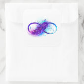 Oneindigheid met paarse veer vierkante sticker (Tas)