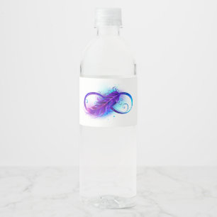 Oneindigheid met paarse veer waterfles etiket