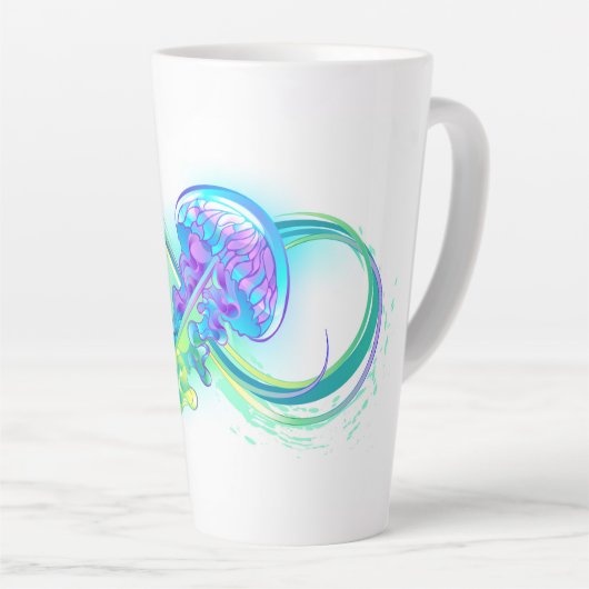 Oneindigheid met regenboogkwal latte mok (Rechterhoek)