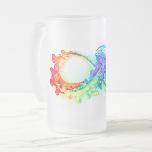 Oneindigheid met regenboogkwal matglas bierpul (Voorkant links)
