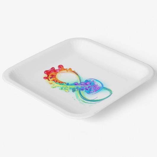 Oneindigheid met regenboogkwal papieren bordje (Gebogen)