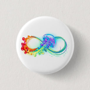 Oneindigheid met regenboogkwal ronde button 3,2 cm