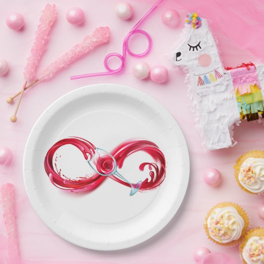 Oneindigheid met rode wijn papieren bordje (Feest)